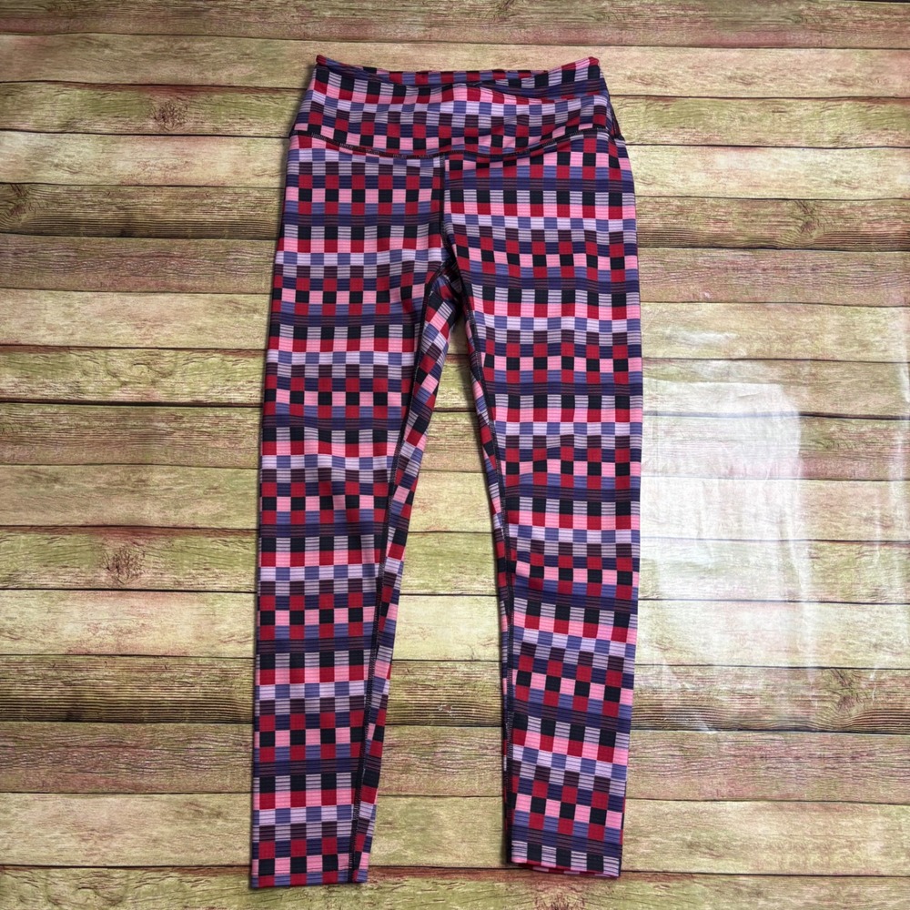 Free People Movement Checkered Plaid High Rise Leggings Red Purple Small